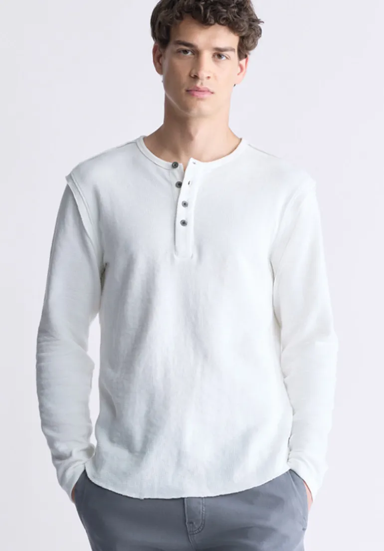 Kipato Men's Long-Sleeve Henley Top, White - BM24434