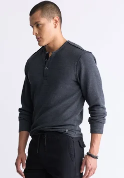 Kipato Men's Long-Sleeve Henley Top, Black - BM24434