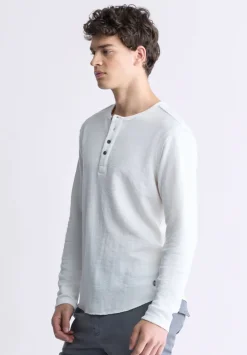 Kipato Men's Long-Sleeve Henley Top, White - BM24434