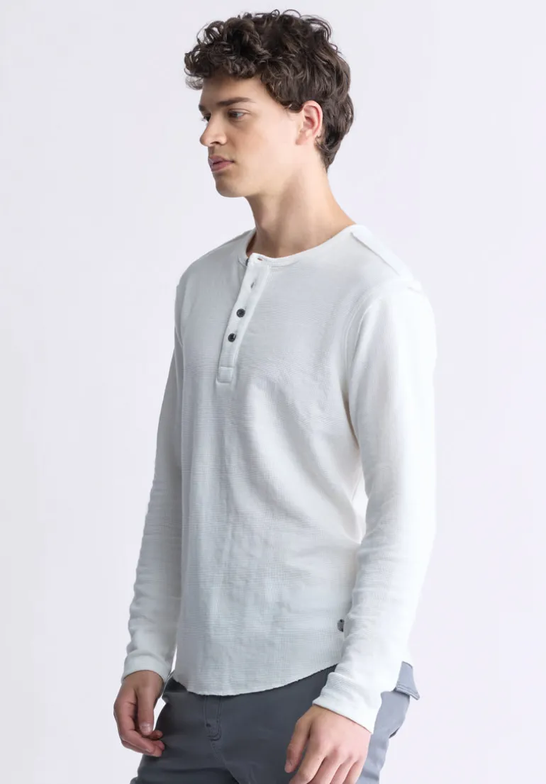 Kipato Men's Long-Sleeve Henley Top, White - BM24434
