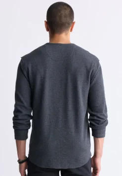 Kipato Men's Long-Sleeve Henley Top, Black - BM24434