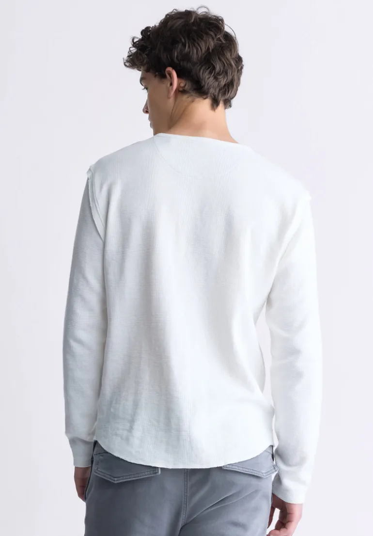 Kipato Men's Long-Sleeve Henley Top, White - BM24434