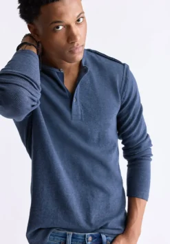 Kipato Men's Long-Sleeved Henley Top, Whale - BM24434
