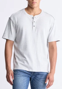 Kitfom Men's Short-Sleeve Henley Top, Heather Grey - BM24519