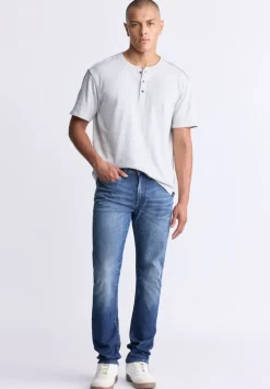 Kitfom Men's Short-Sleeve Henley Top, Heather Grey - BM24519