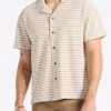 Koddy Men's Short-Sleeve Striped Jersey Button-Up Relaxed Fit Shirt, Woodsmoke Beige - BM24599
