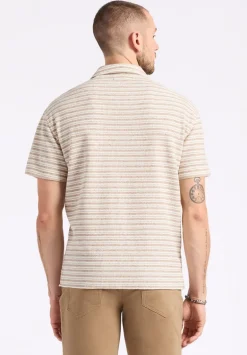 Koddy Men's Short-Sleeve Striped Jersey Button-Up Relaxed Fit Shirt, Woodsmoke Beige - BM24599