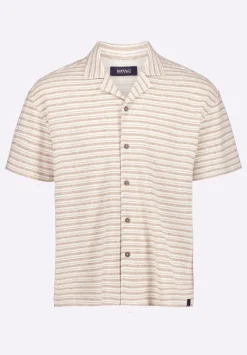 Koddy Men's Short-Sleeve Striped Jersey Button-Up Relaxed Fit Shirt, Woodsmoke Beige - BM24599