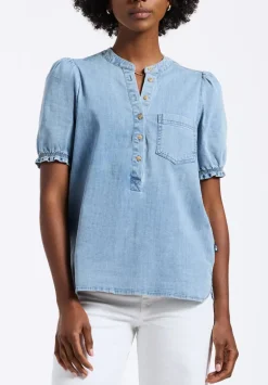 Lenore Women’s Puffed Sleeve Blouse, Classic Vintage Blue - WT0191P