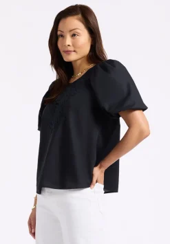 Leonella Women's Puff Sleeve Embroidered Blouse, Black - WT0204P