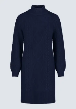 Levelle Women's Cable Knit Turtleneck Sweater Dress, Navy - SD0005H