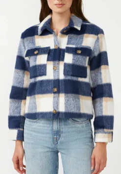 Lissandra Women's Cropped Shacket Tan Blue Plaid - JK0010F