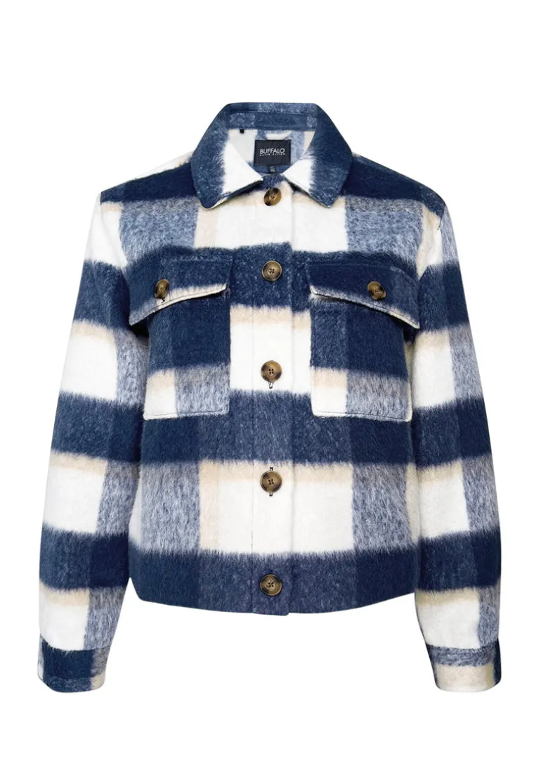 Lissandra Women's Cropped Shacket Tan Blue Plaid - JK0010F