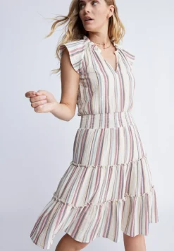 Livia Women’s Striped Midi Dress in Beige & Pink - WD0034P