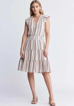 Livia Women’s Striped Midi Dress in Beige & Pink - WD0034P