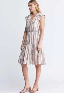 Livia Women’s Striped Midi Dress in Beige & Pink - WD0034P