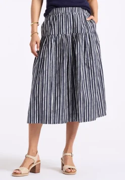 Lupita Women's Striped Tiered Midi Skirt, Mood Indigo - WS0014P