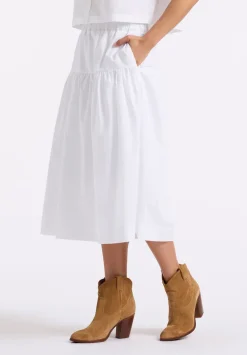 Lupita Women's Tiered Midi Skirt, White - WS0015P