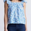 Mabilia Women's Flutter Sleeve Top, Blue Flowers - WT0108S