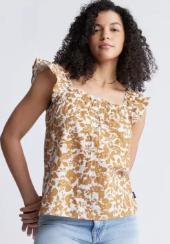 Mabilia Women's Flutter Sleeve Top, Yellow Flowers - WT0108S