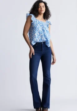 Mabilia Women's Flutter Sleeve Top, Blue Flowers - WT0108S