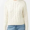 Magari Women's Long Sleeve Crewneck Cable Sweater in Ivory - SW0030H