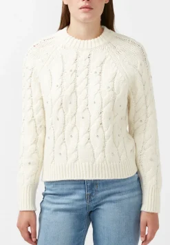 Magari Women's Long Sleeve Crewneck Cable Sweater in Ivory - SW0030H