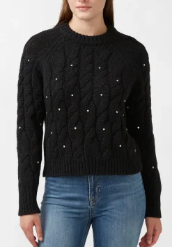 Magari Women's Long Sleeve Crewneck Cable Sweater in Black - SW0030H