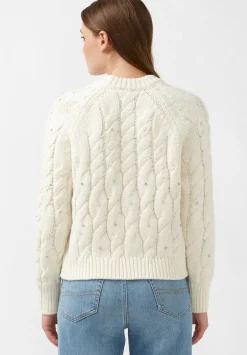 Magari Women's Long Sleeve Crewneck Cable Sweater in Ivory - SW0030H