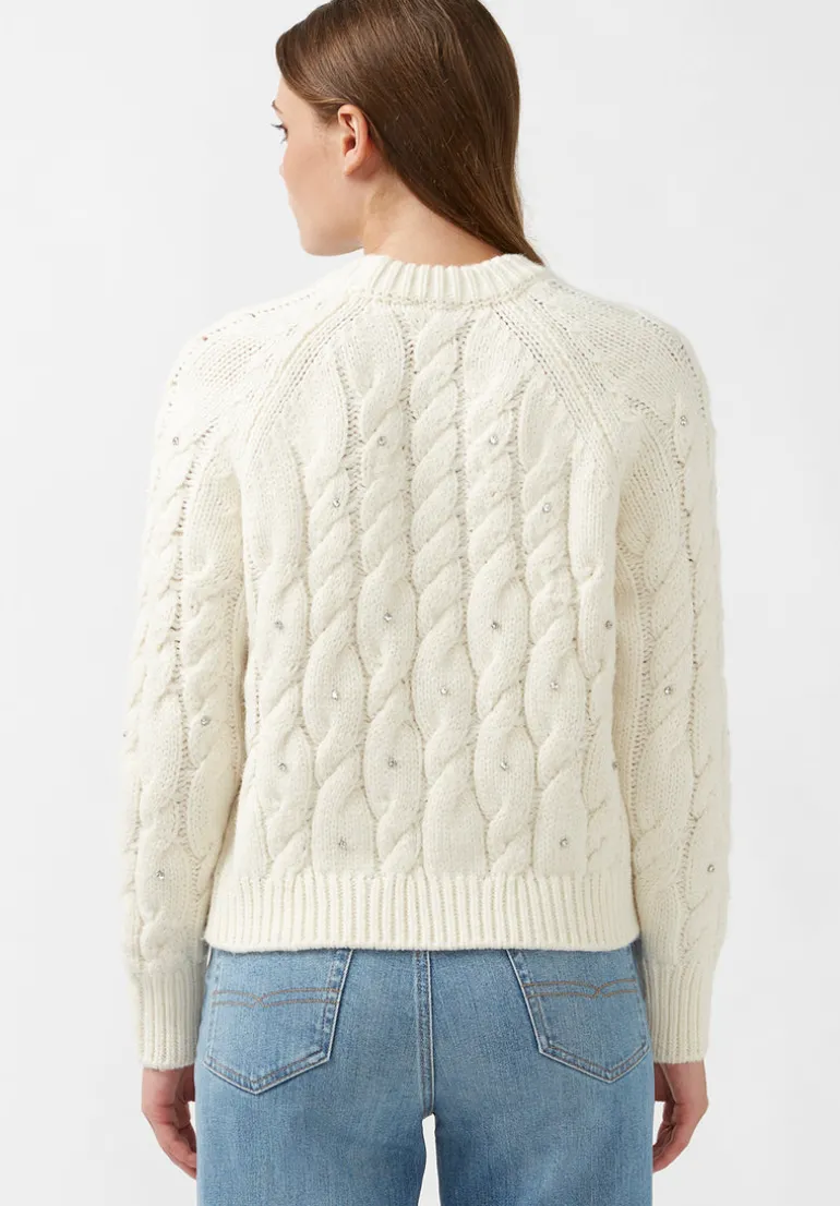 Magari Women's Long Sleeve Crewneck Cable Sweater in Ivory - SW0030H