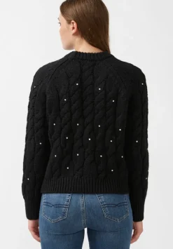 Magari Women's Long Sleeve Crewneck Cable Sweater in Black - SW0030H
