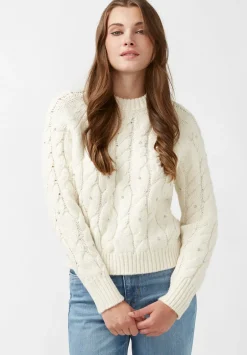 Magari Women's Long Sleeve Crewneck Cable Sweater in Ivory - SW0030H