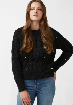 Magari Women's Long Sleeve Crewneck Cable Sweater in Black - SW0030H