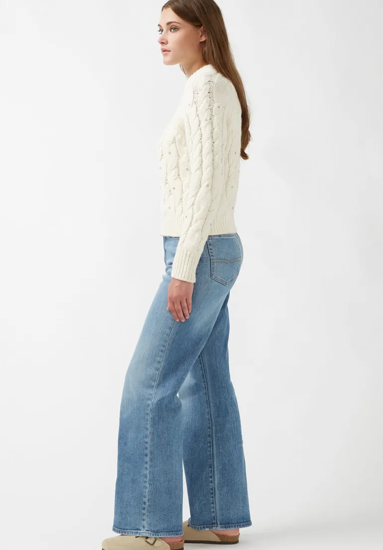 Magari Women's Long Sleeve Crewneck Cable Sweater in Ivory - SW0030H