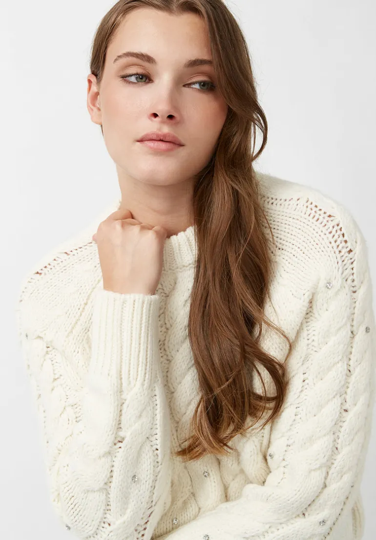 Magari Women's Long Sleeve Crewneck Cable Sweater in Ivory - SW0030H