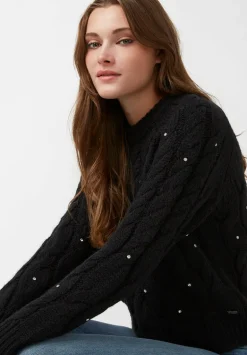 Magari Women's Long Sleeve Crewneck Cable Sweater in Black - SW0030H