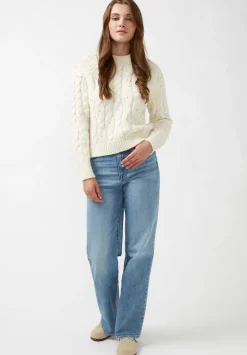 Magari Women's Long Sleeve Crewneck Cable Sweater in Ivory - SW0030H
