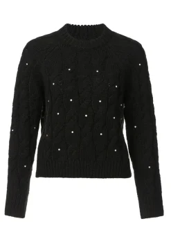 Magari Women's Long Sleeve Crewneck Cable Sweater in Black - SW0030H
