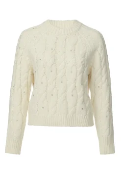 Magari Women's Long Sleeve Crewneck Cable Sweater in Ivory - SW0030H