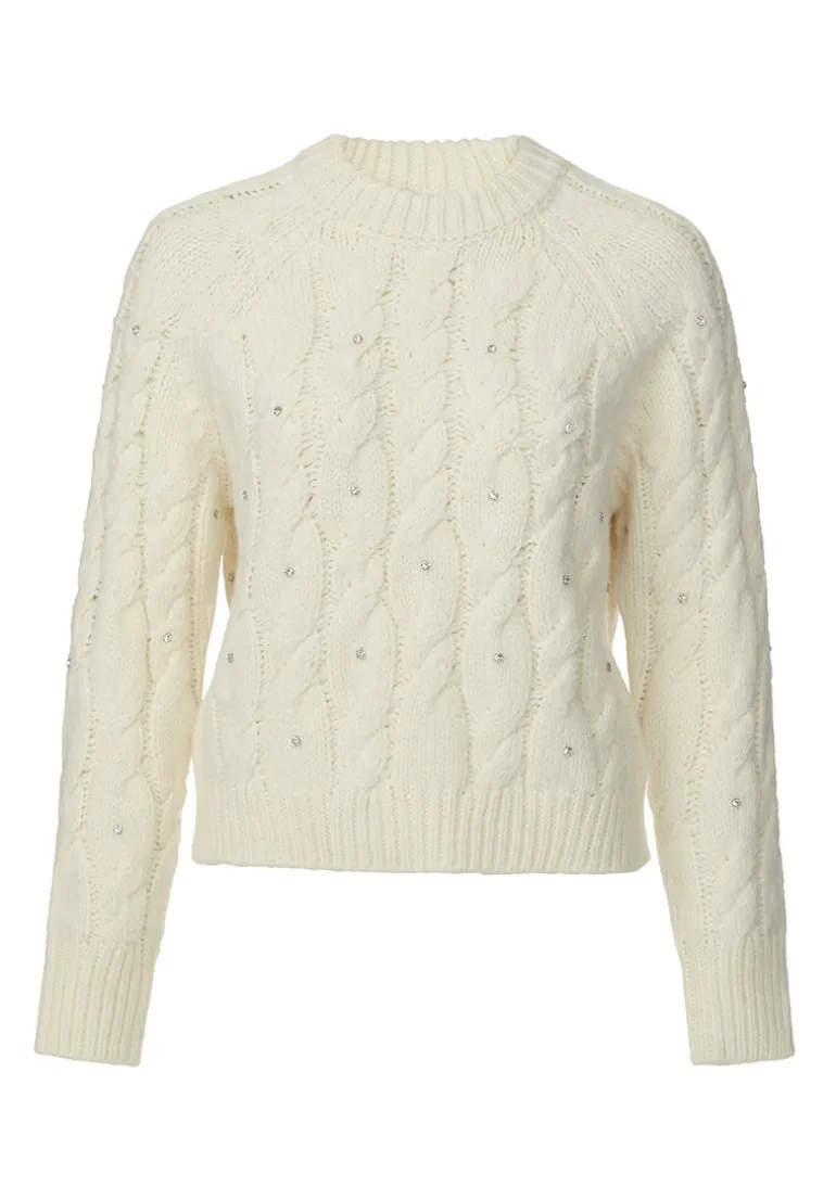 Magari Women's Long Sleeve Crewneck Cable Sweater in Ivory - SW0030H