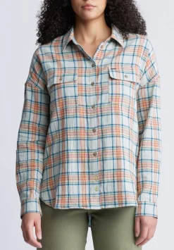 Malena Women’s Long Sleeve Plaid Shirt in Beige - WT0081P
