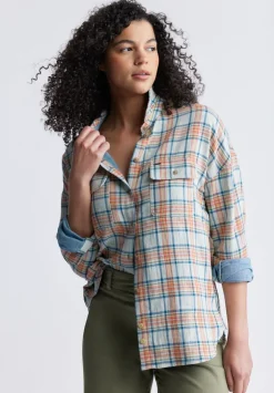 Malena Women’s Long Sleeve Plaid Shirt in Beige - WT0081P