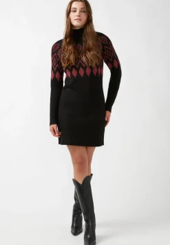 Massima Women's Long Sleeve Mock Neck Sweater Dress in Black - SD0001H