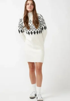 Massima Women's Long Sleeve Mock Neck Sweater Dress in Ivory - SD0001H