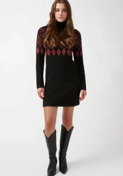 Massima Women's Long Sleeve Mock Neck Sweater Dress in Black - SD0001H