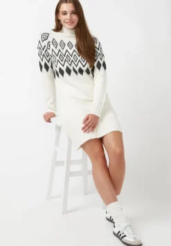 Massima Women's Long Sleeve Mock Neck Sweater Dress in Ivory - SD0001H