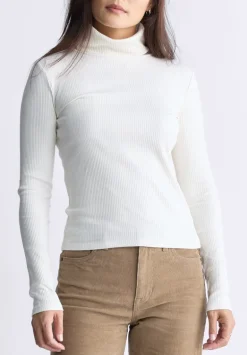 Mavra Women's Ribbed Turtleneck Top, Egret White - KT0164F