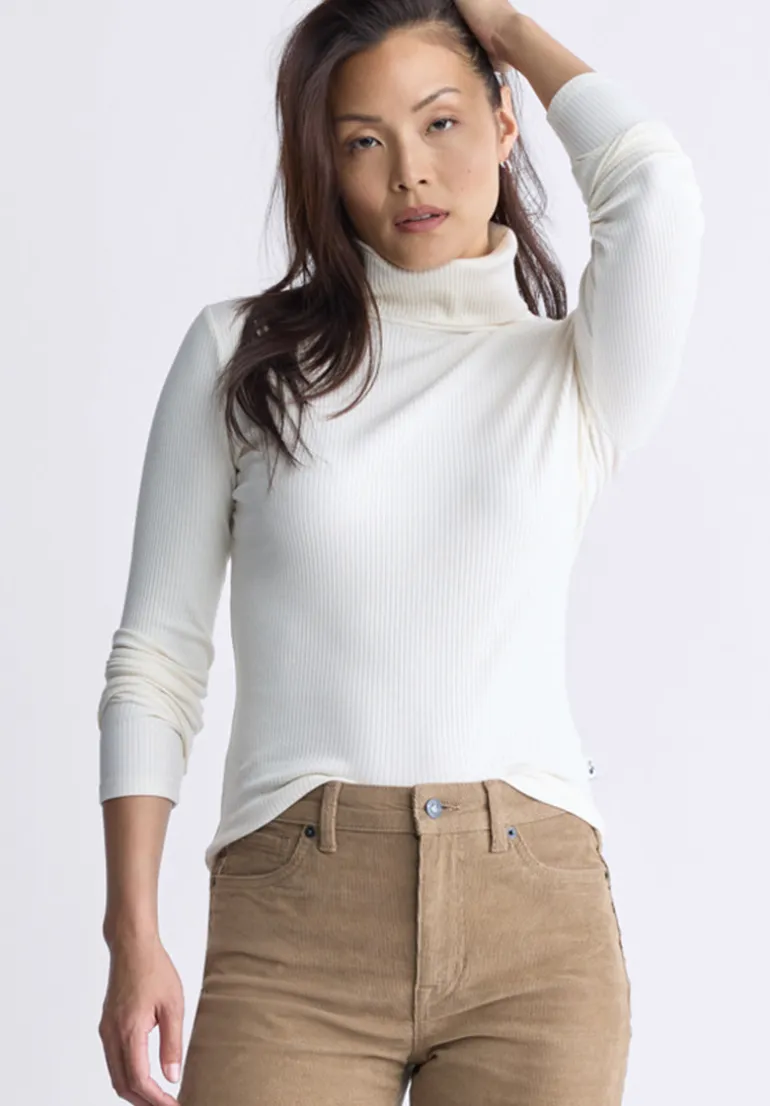 Mavra Women's Ribbed Turtleneck Top, Egret White - KT0164F