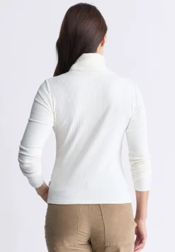 Mavra Women's Ribbed Turtleneck Top, Egret White - KT0164F