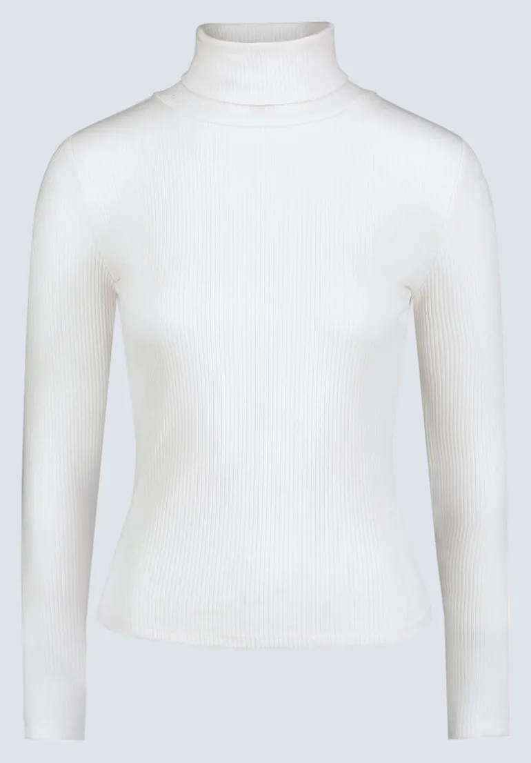 Mavra Women's Ribbed Turtleneck Top, Egret White - KT0164F